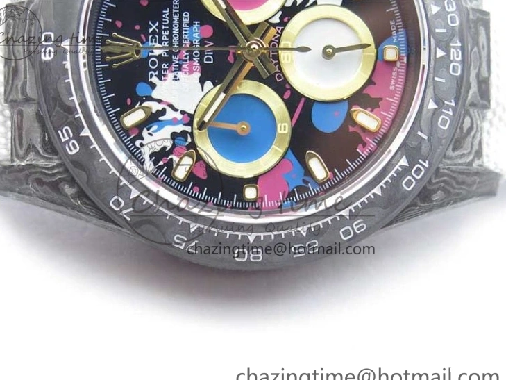 0413 ComfortFit Daytona DIW Carbon OMF Best Edition Blue Pink White Dial on White Nylon Strap A 2833